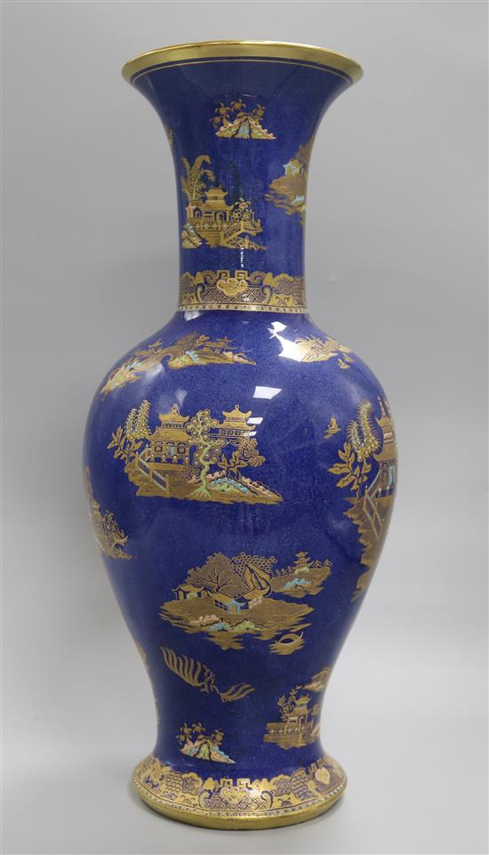 A large Carlton ware Temple pattern powder blue lustre Kang Hsi vase height 45cm